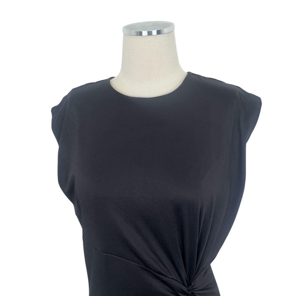H&M Black Stretch Vintage Style Ruched Waist MIDI Dress Sz M - Picture 4 of 8